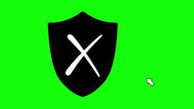 video animasyonu siyah ve beyaz konsept simge bilgisayar imleci fare yeşil renkli bir arkaplan üzerinde pasifleştirilmiş ve etkinleştirilmiş kalkan antivirüs yazılım sistemine tıklayın