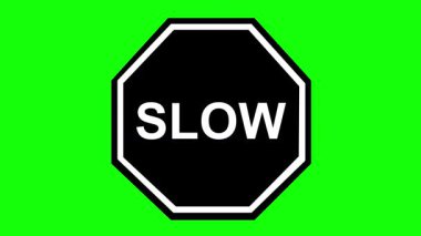 video animasyonu siyah ve beyaz yol işareti yeşil krom anahtar arka planında talimatları yavaşlatır