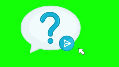 Soru işareti ile bilgisayar imleci fare imleci konuşma baloncuğunu tıkla ve soru sorgu konsepti ikonu gönderirken yeşil renkli bir arkaplan üzerinde soru sorgu konsepti ikonu gönder