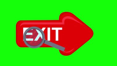video animation arrow text and magnifying glass in searching for exit concept icon, on a green chroma key background