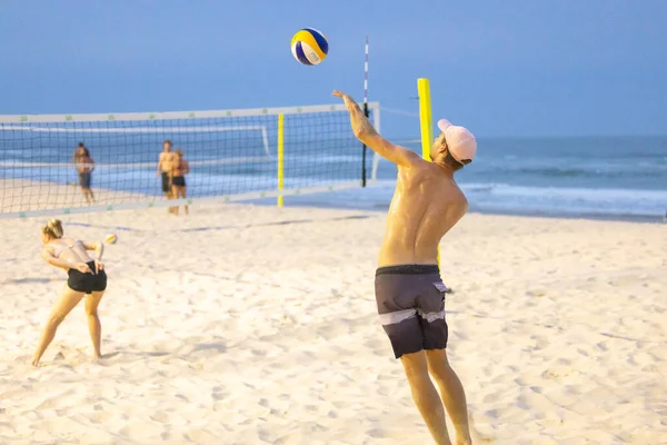 stock image Surfers Paradise QLD Australia : 9 March 2023: Beach volleyball competition on the sand at Main Beach