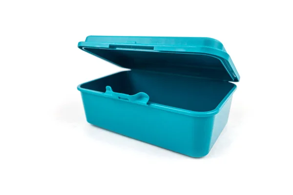 白い背景に隔離された青い弁当箱 — ストック写真