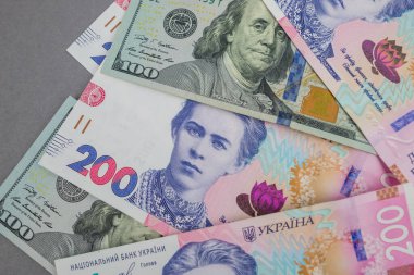 Arkaplan olarak dolar ve hryvnia. Mali konsept.