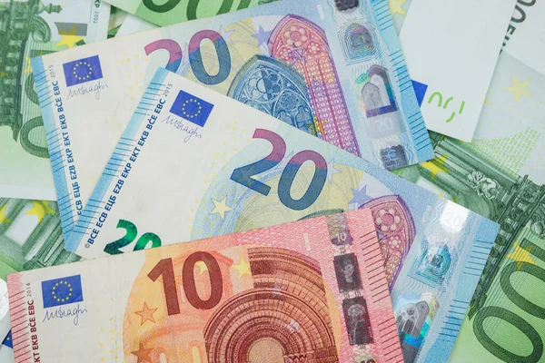 欧元钞票 各种面额 欧元钱 欧元货币背景 欧元现钞 — 图库照片