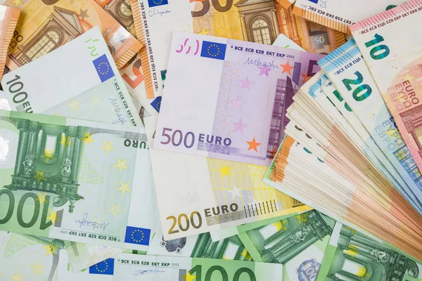 Європейські Банкноти Різні Номінали Євро Гроші Грошовий Фон Євро Банкноти — стокове фото