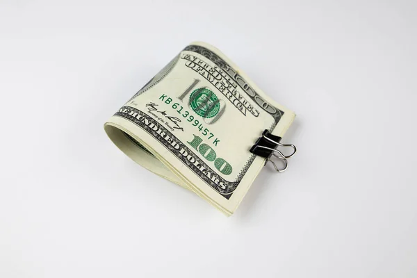 Big Stack Folded Hundred Dollar Bills Isolated White Background Купа — стокове фото