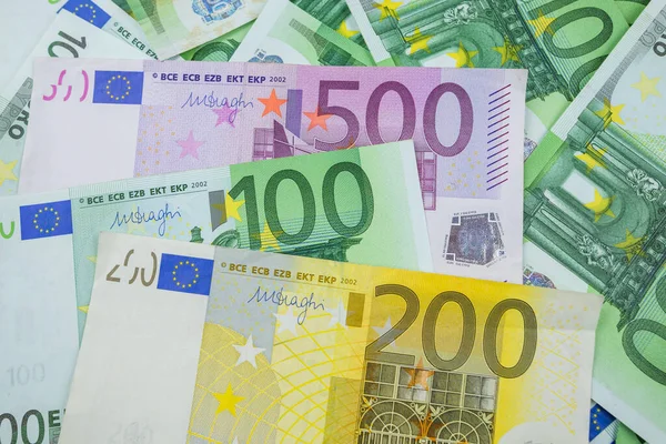 Euró Pénz Europénzbeli Háttér Eurobankjegyek — Stock Fotó