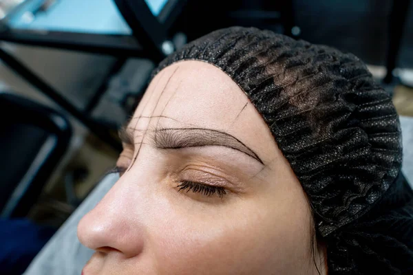 Woman Eyebrows Guide Lines Eyebrows Get Exact Measurements Permanent Eyebrow — Stock Photo, Image