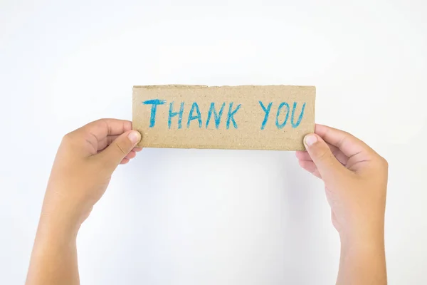 Mãos Segurando Uma Caixa Papelão Com Mensagem Agradecimento Seja Grato — Fotografia de Stock