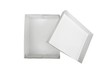 Beyaz arkaplanda izole edilmiş beyaz kutuyu aç, üst görünüm