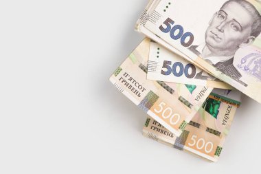 Beyaz bir arka planda bir paket Hryvnias. Finansal konsept. Ukrayna parası. Beyaz arkaplanda 500 hryvnias.