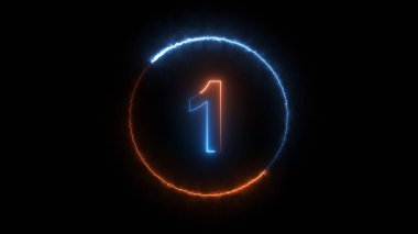 Siyah arkaplanda bir numaralı neon. Bir tane. 3 Boyutlu Hazırlama.
