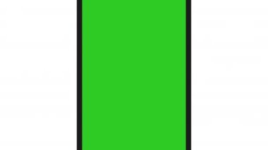 Beyaz arka planda yeşil ekranlı akıllı telefon. Cep telefonu modeliyle 4K canlandırma ve hareket yakınlaştırma efekti.