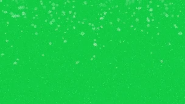 Снег Выпадает Зеленый Экран Белый Снег Хлопьев Летающей Анимации Новым — стоковое видео