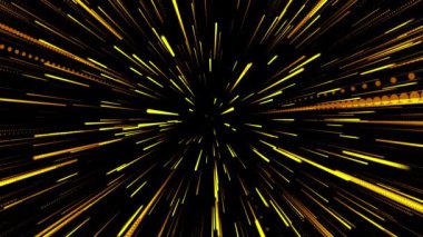 Speed of light, neon glowing rays in motion, movement through stars.