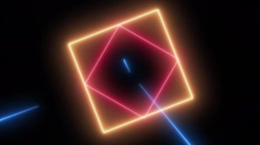 neon abstract background, red glowing lines, square shapes, ultraviolet light, laser rays