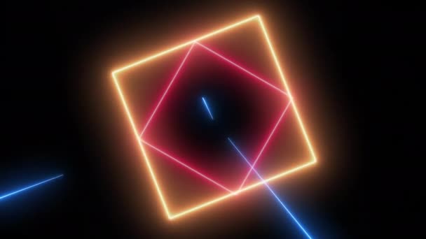 Neon Abstract Background Red Glowing Lines Square Shapes Ultraviolet Light — Wideo stockowe