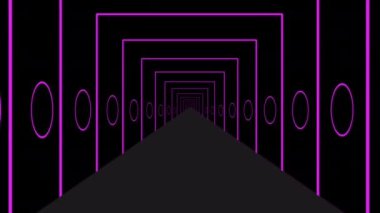 An endless tunnel of square shaped neon purple light,3D abstract tunnel. Background Futuristic Tunnel
