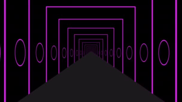 Endless Tunnel Square Shaped Neon Purple Light Abstract Tunnel Background — 비디오