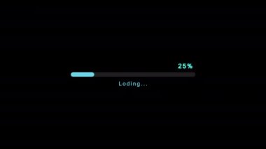 Futuristic blue progress loading bar 0-100 percent on Black Background
