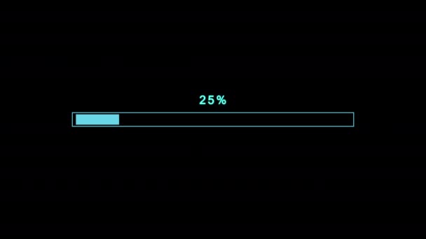 Futuristic Blue Progress Loading Bar 100 Percent Black Background — Video