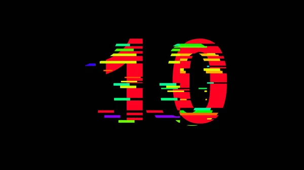 現代抽象的なカラフルな数字 数10カウントダウン ポスター フライヤー バナーのためのグリッチ効果スタイル — ストックベクタ