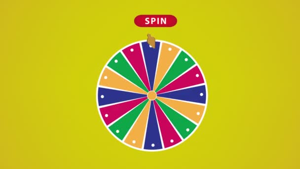 Cartoon Fortune Wheel Conceito Sorte Roleta Giratória Lotaria Jogando Game — Vídeo de Stock