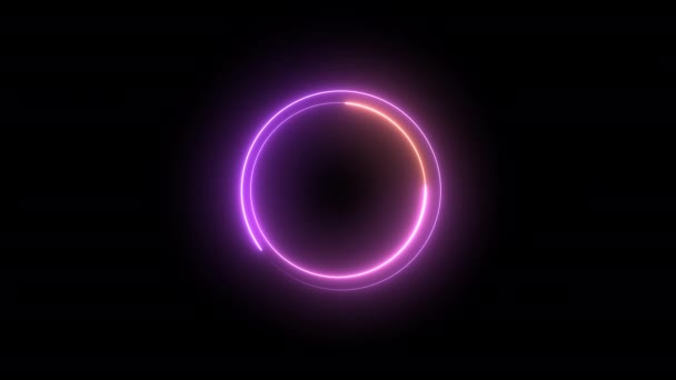Cirkel Vorm Frame Gloeiende Neon Lichten Lus Animatie Zwart Scherm — Stockvideo