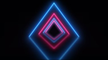 Neon ışıkları ve üçgenlerle soyut bir arkaplan. 3d resimleme