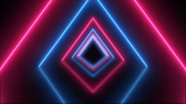 Neon ışıkları ve üçgenlerle soyut bir arkaplan. 3d resimleme