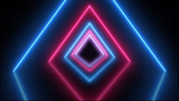 Abstraktní Pozadí Neonovými Světly Trojúhelníky Vykreslení Ilustrace — Stock fotografie