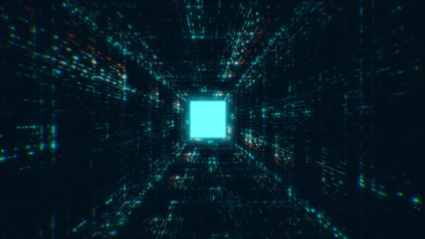 Túnel Tecnológico Digital Renderização Rede Partículas Código Binário Tecnológico Conexão — Fotografia de Stock