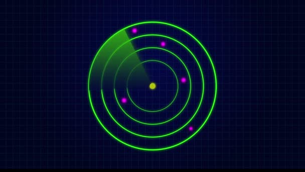 Radar Hud Screen Animation Mit Beweglichen Zielen Sonarschirm Für Boote — Stockvideo