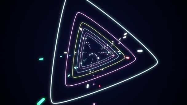 Linhas Brilhantes Néon Triangular Fundo Abstrato Luzes Azuis Violetas Gráficos — Vídeo de Stock