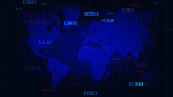 在蓝色背景下三维绘制世界地图和股票市场数据 — 图库照片