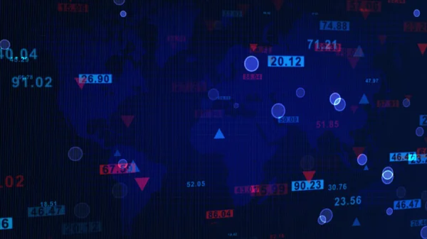 在蓝色背景下三维绘制世界地图和股票市场数据 — 图库照片