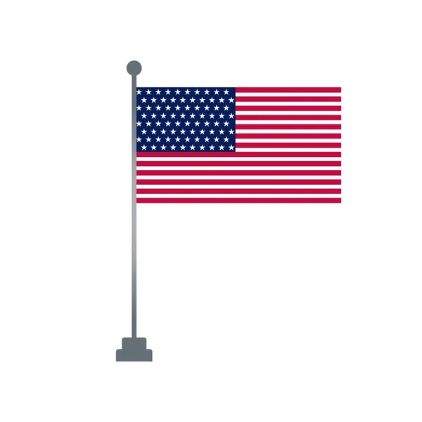 アメリカ合衆国のベクトル フラグ テンプレート 白い背景に分離された金属ポールに米国旗を振って — ストックベクタ
