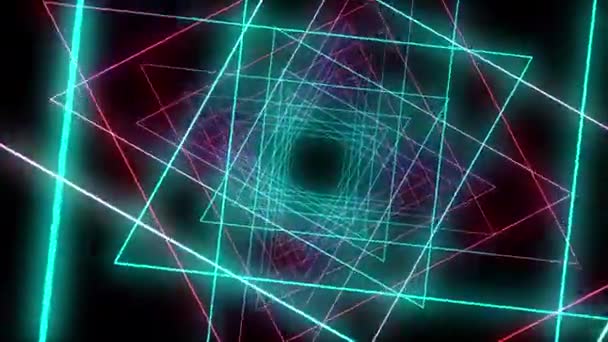 Abstrato Spiral Neon Tunnel Infinito Squares — Vídeo de Stock