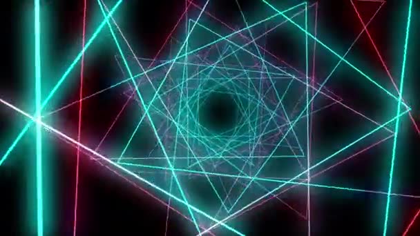 Abstrato Spiral Neon Tunnel Infinito Squares — Vídeo de Stock