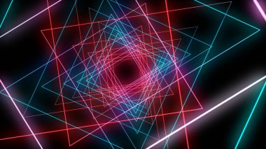 Neon çizgileri ve tünel şeklinde üçgenleri olan soyut arkaplan