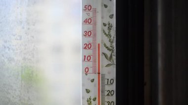 Bir dairedeki bir duvar termometresi konfor gösterir. Yüksek kaliteli FullHD görüntüler