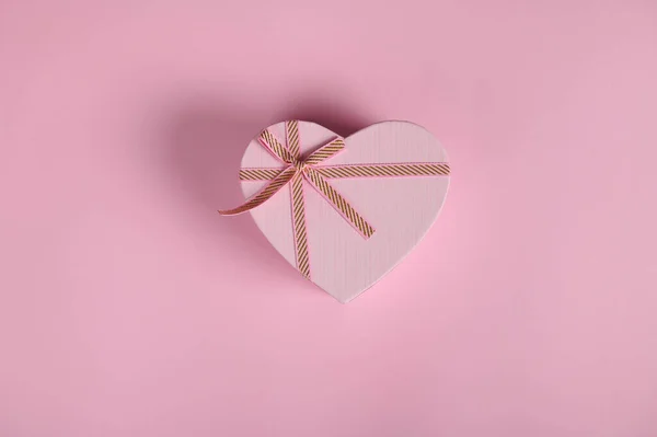 Flat Lay Valentines Day Love Gift Heart Shaped Box February — Stock Photo, Image