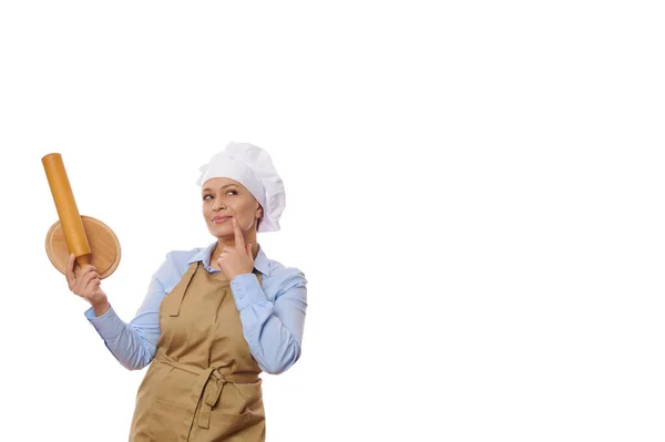 Pensive Mooie Vrouw Gebak Chef Kok Banketbakker Bakker Kokkin Met — Stockfoto