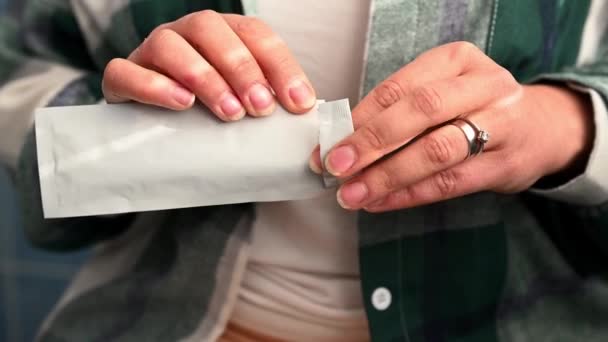 Cropped View Womans Hands Unpacking Removing Home Pregnancy Test Package — Wideo stockowe