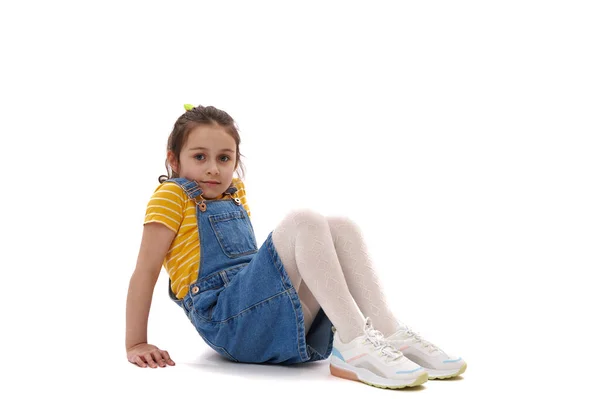 Horizontal Full Length Portrait Adorable Caucasian Child Elementary Aged Little — Stock Photo, Image