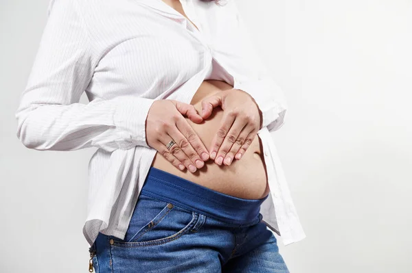 Midsection Pregnant Woman Expecting Baby Enjoying Her Week Pregnancy Making — Stock Photo, Image