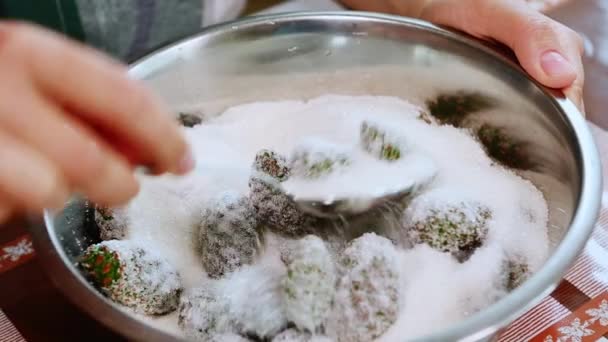 ホワイトの洗練された砂糖の白い松のコーンを攪拌し 冬のための自家製の癒しの松のコーンジャムを準備します 缶詰だ 食品保存 冬の準備をする シベリアの伝統的なレシピ — ストック動画