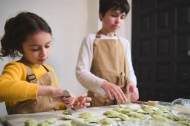 Bej şefin önlüklerini takmış, hamurlu mermileri dolduruyor, kırsal kesimin mutfağında hamur köftesi yapıyorlar. Sevimli okul çocukları yemek hazırlıyor, evde aşçılık öğreniyorlar.