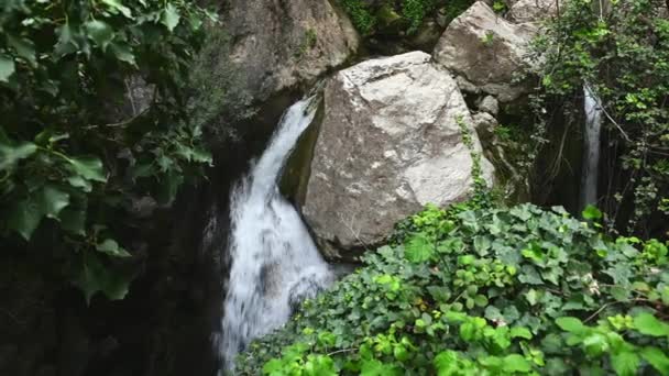 Uma Água Cachoeira Que Flui Sobre Rochas Uma Caverna Água — Vídeo de Stock