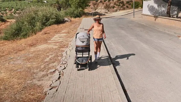 Güneşli bir günde yürüyüşe çıkan bir kadın, bir bebek arabasını kırsal bir yolda gezdirirken doğadaki günlük anların sakinliğini ve basitliğini gösterir..